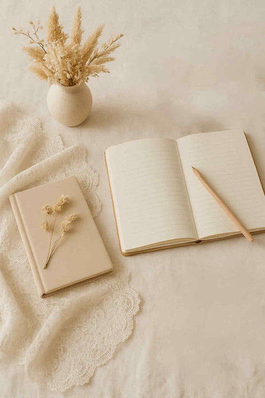 Soft lace with little books and plants
