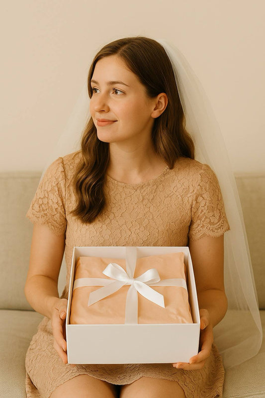 a bride holding a Dainty Lace box for her bridal shower